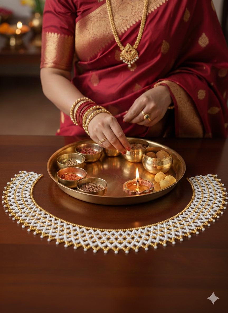 Moti Mahirap Premium Pearl Rangoli Decoration (Golden) - Image 4