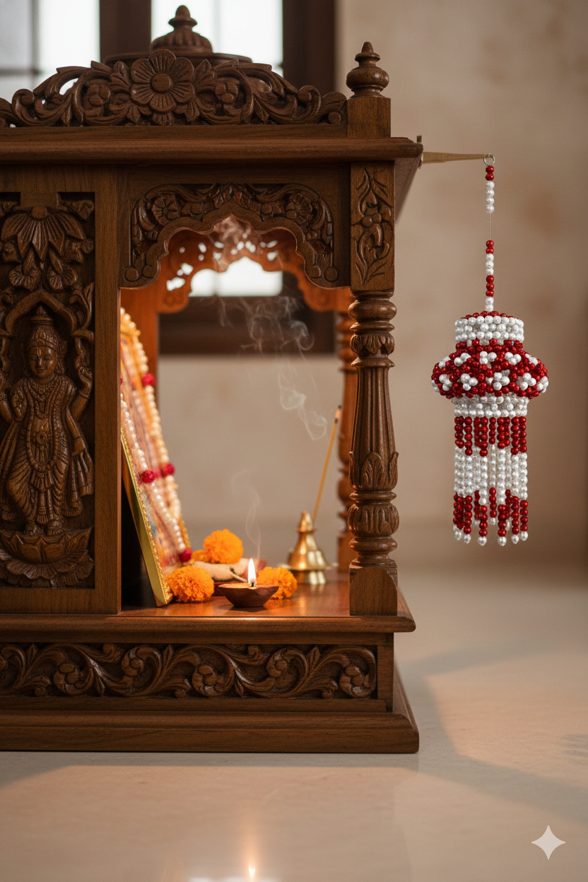Moti Kandil-Elegant Handmade Pearl Lantern for Home Decor (Red) - Image 4