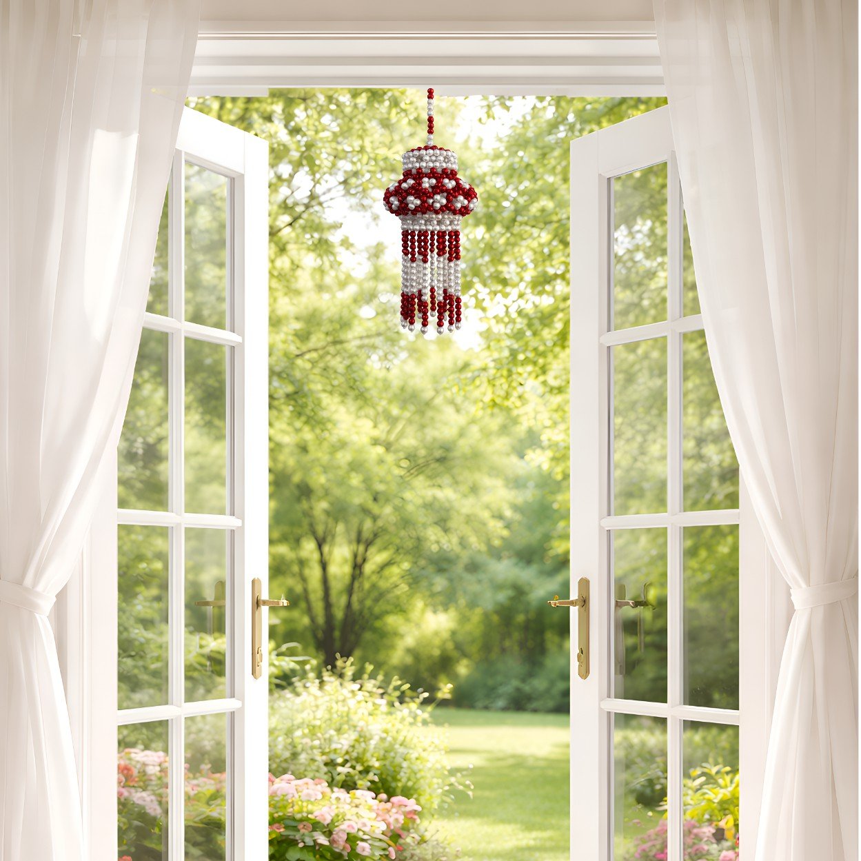 Moti Kandil-Elegant Handmade Pearl Lantern for Home Decor (Red) - Image 2