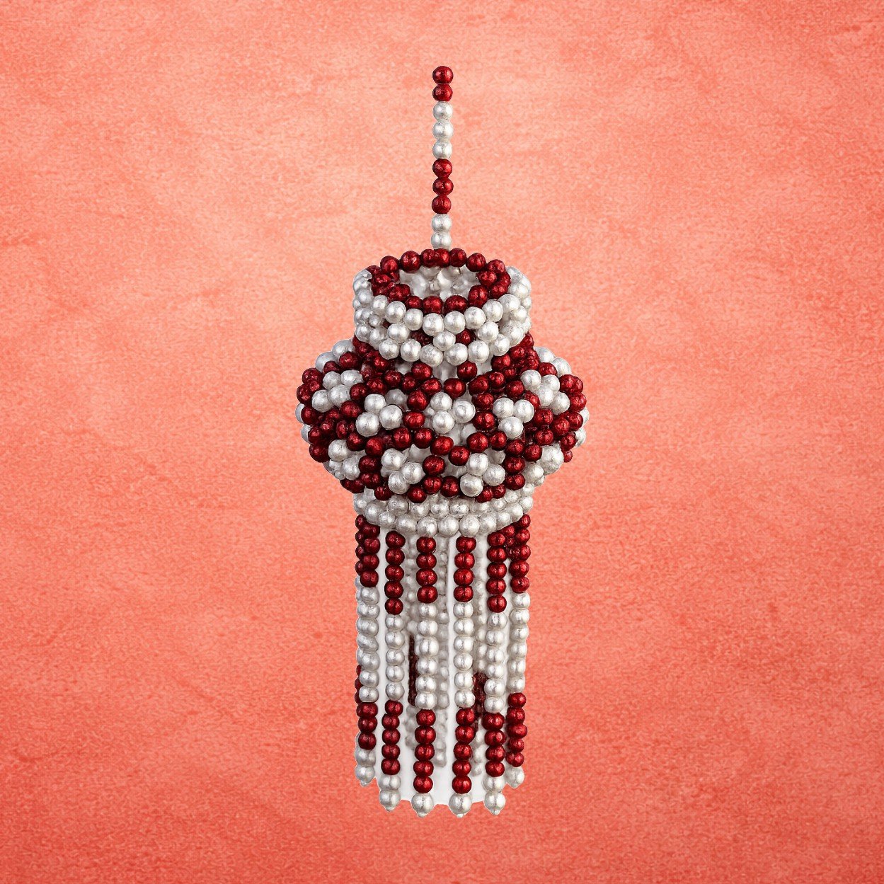 Moti Kandil-Elegant Handmade Pearl Lantern for Home Decor (Red) - Image 3