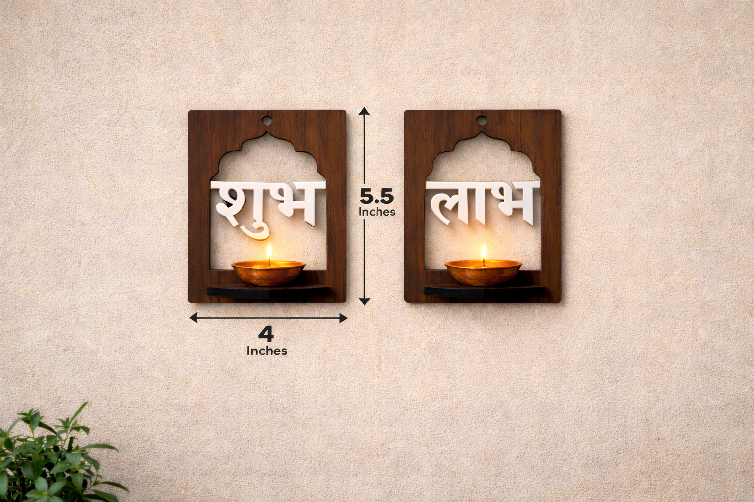 Shubh Labh MDF Wall Hanging with Diya Stand-Traditional Home Decor - Image 2