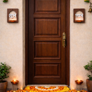 Shubh Labh MDF Wall Hanging with Diya Stand-Traditional Home Decor