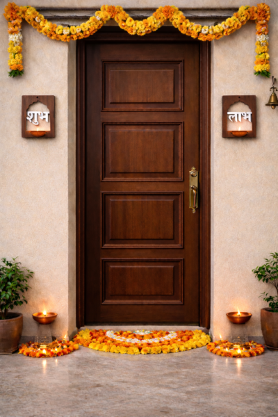 Shubh Labh MDF Wall Hanging with Diya Stand-Traditional Home Decor