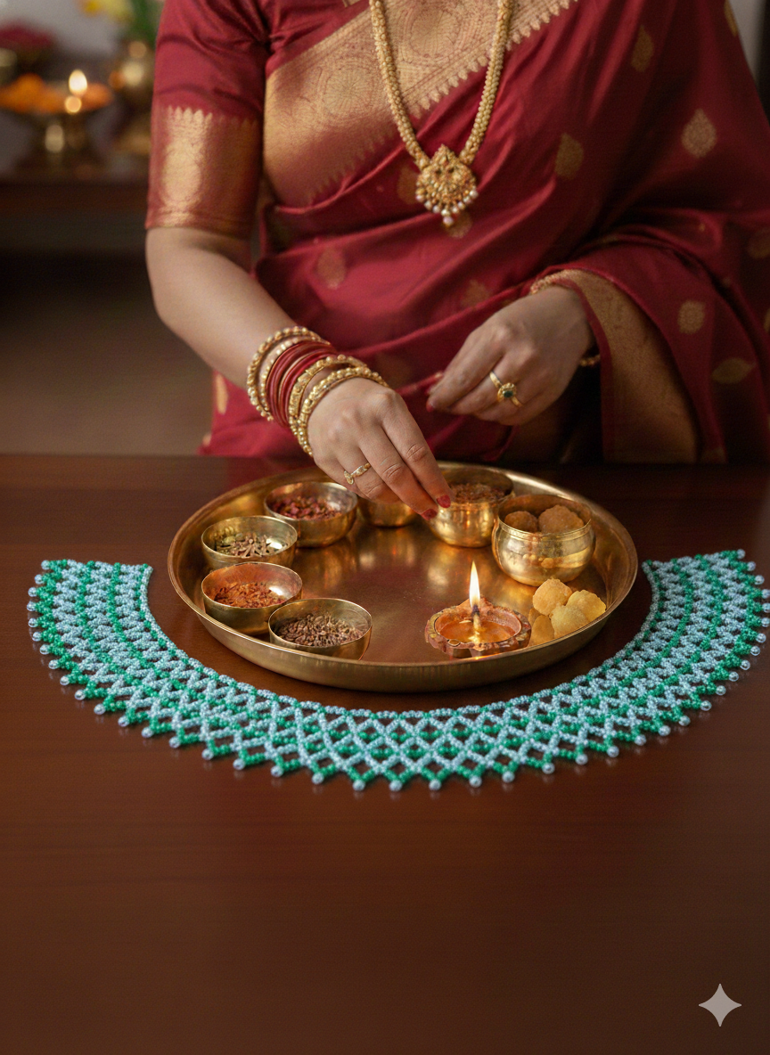 Moti Mahirap Premium Pearl Rangoli Decoration (Green) - Image 4