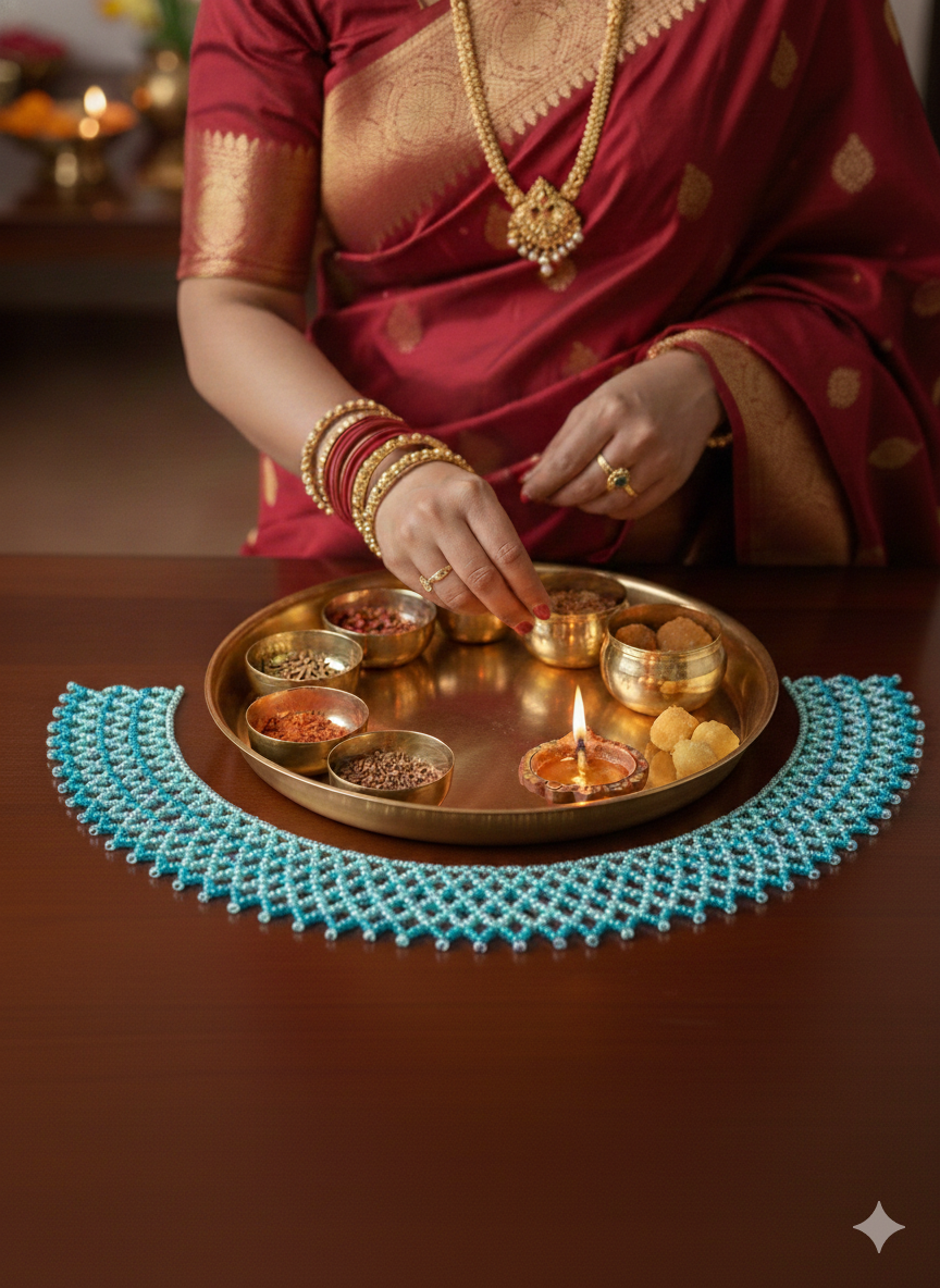 Moti Mahirap Premium Pearl Rangoli Decoration (Blue) - Image 4