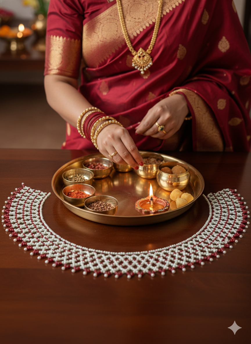 Moti Mahirap Premium Pearl Rangoli Decoration (Red) - Image 4