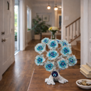 Evil Eye Tree – Blue & White Floral Protection Sculpture