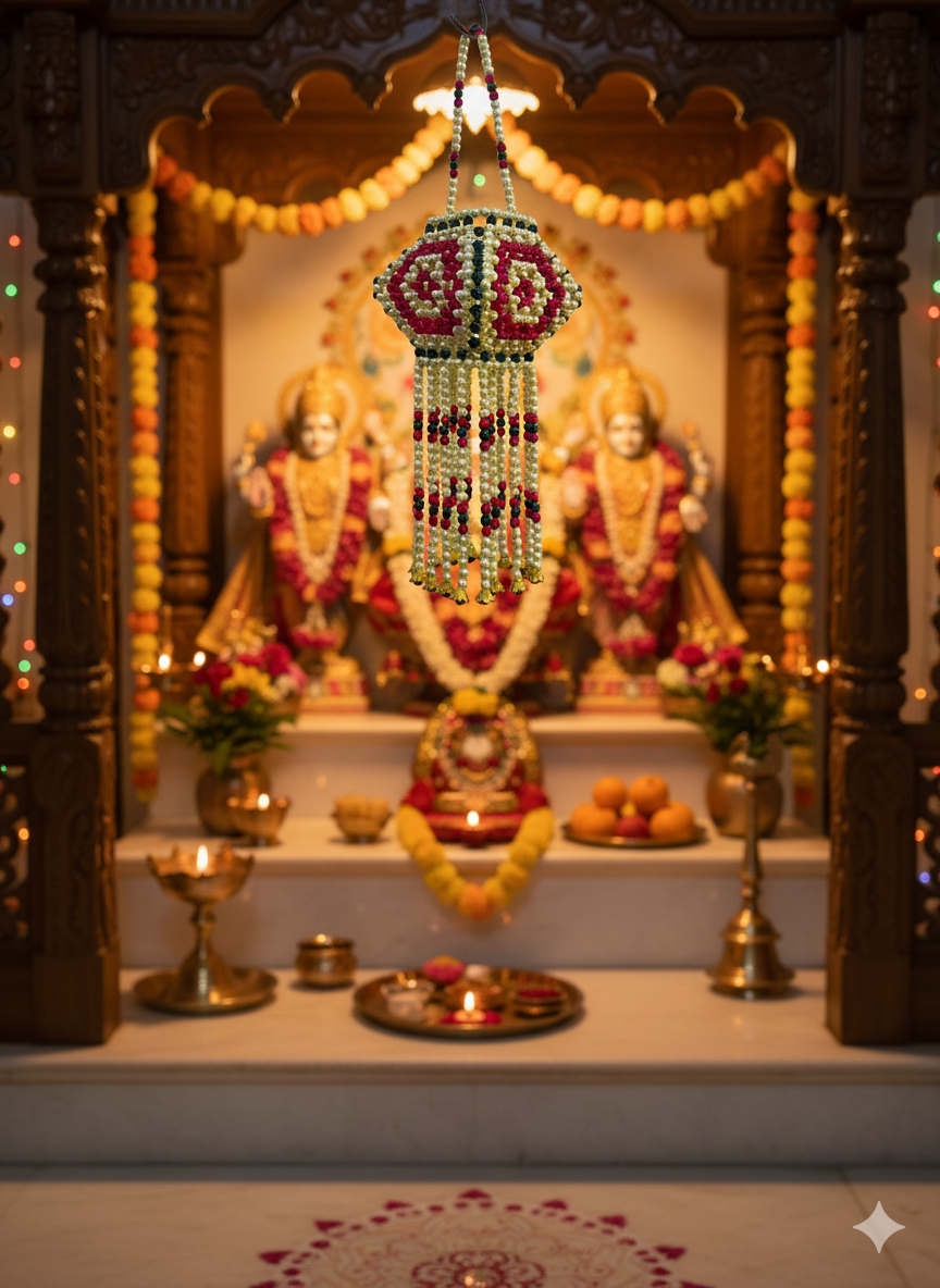 Moti Kandil-Elegant Handmade Pearl Lantern for Home Decor (Pink & Green) - Image 2