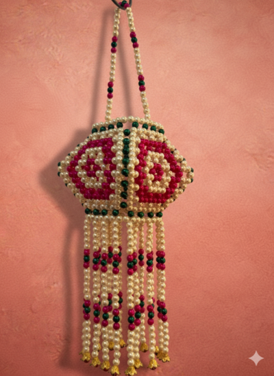 Moti Kandil-Elegant Handmade Pearl Lantern for Home Decor (Pink & Green)