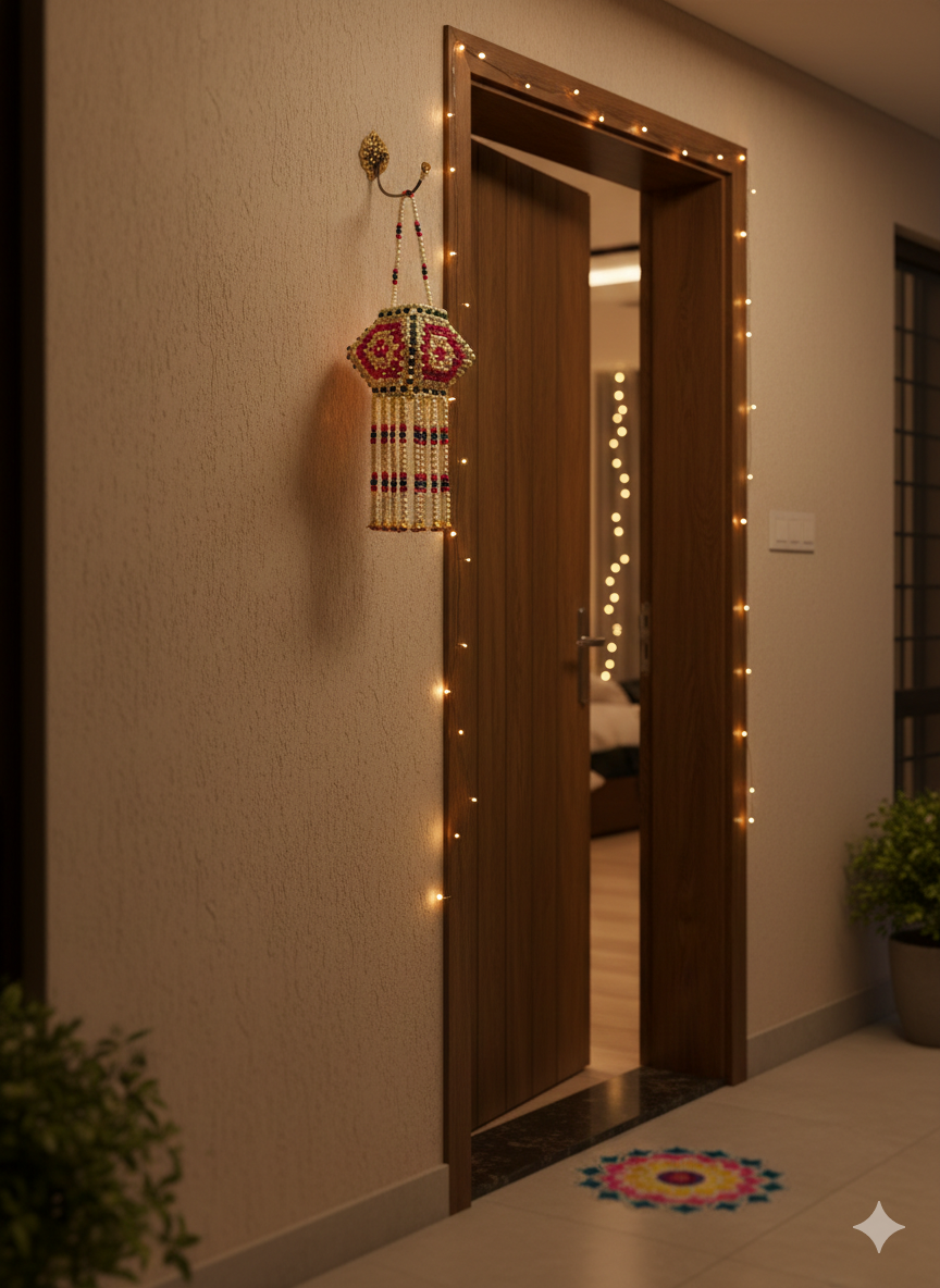 Moti Kandil-Elegant Handmade Pearl Lantern for Home Decor (Pink & Green) - Image 3