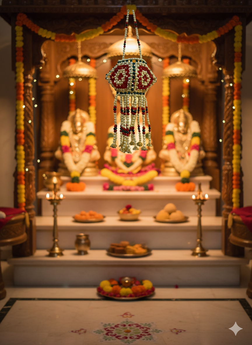 Moti Kandil-Elegant Handmade Pearl Lantern for Home Decor (Red & Green) - Image 2