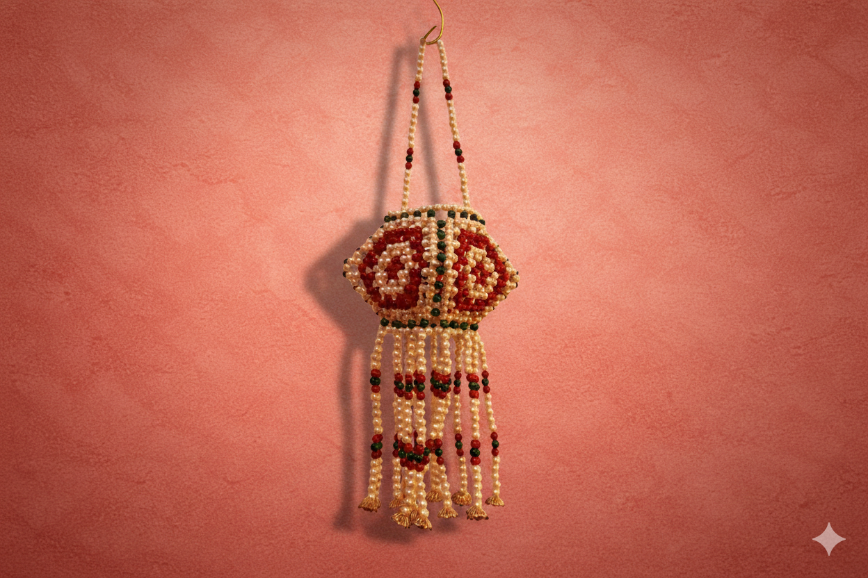 Moti Kandil-Elegant Handmade Pearl Lantern for Home Decor (Red & Green)